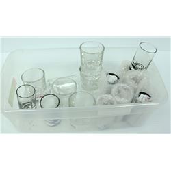 SMALL TOTE OF ASSORTED SHOT GLASSES