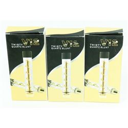 3PK OF V12 TWISTY QUARTZ BLUNTS; ASSORTED COLORS