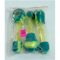 3PK OF ASSORTED COLOR SILICONE & GLASS PIPES