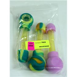 3PK OF ASSORTED COLOR SILICONE & GLASS PIPES