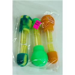 3PK OF ASSORTED COLOR SILICONE & GLASS PIPES
