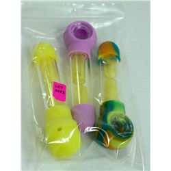 3PK OF ASSORTED COLOR SILICONE & GLASS PIPES