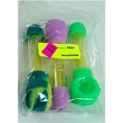3PK OF ASSORTED COLOR SILICONE & GLASS PIPES