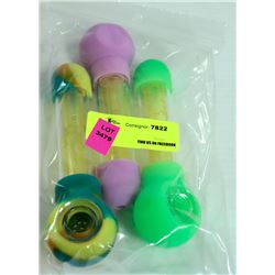 3PK OF ASSORTED COLOR SILICONE & GLASS PIPES