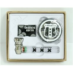 AMSTERDAM GLASS/ METAL PIPE & GRINDER SET; BLACK