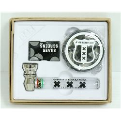 AMSTERDAM GLASS/ METAL PIPE & GRINDER SET; BLACK