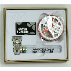 AMSTERDAM GLASS/ METAL PIPE & GRINDER SET; RED