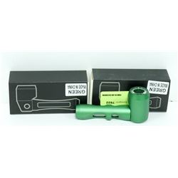 2PK OF HEAVY DUTY METAL AND GLASS PIPES; GREEN