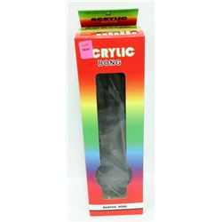 ACRYLIC 12" BONG; BLACK &  GOLD FLAMES