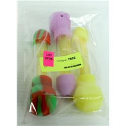 3PK OF ASSORTED COLOR SILICONE & GLASS PIPES