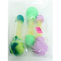 3PK OF ASSORTED COLOR SILICONE & GLASS PIPES