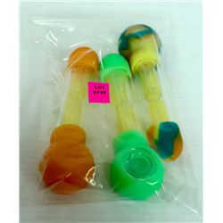 3PK OF ASSORTED COLOR SILICONE & GLASS PIPES