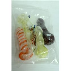 BAG OF 5 ASSORTED GLASS PIPES. VARIETY OF SIZES &