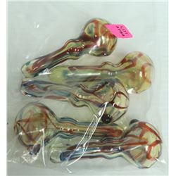BAG OF 5 ASSORTED GLASS PIPES. VARIETY OF SIZES &