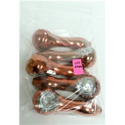 BAG OF 5 ASSORTED GLASS/ COPPER FOIL PIPES.