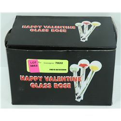 BOX OF 22  HAPPY VALENTINE GLASS ROSES
