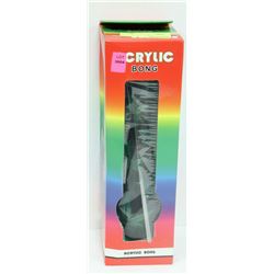 ACRYLIC 12" BONG; BLACK & GREEN POT LEAF