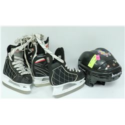 YOUTH HOCKEY HELMET AND SKATES; SIZE 9 & 11