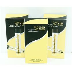 3PK OF V12 TWISTY QUARTZ BLUNTS; ASSORTED COLORS