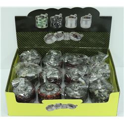 12PK OF ASSORTED 4 LAYERED MEDIUM HERB GRINDERS