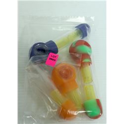 3PK OF ASSORTED COLORED SILICONE & GLASS PIPES