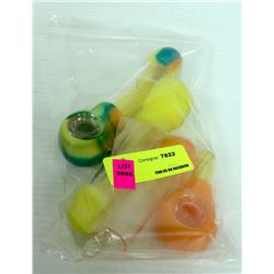 3PK OF ASSORTED COLORED SILICONE & GLASS PIPES