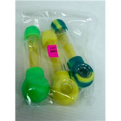 3PK OF ASSORTED COLORED SILICONE & GLASS PIPES