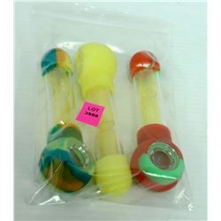 3PK OF ASSORTED COLORED SILICONE & GLASS PIPES