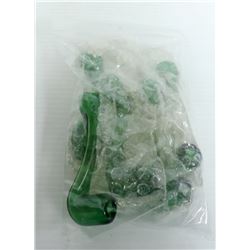 BAG OF 5 GREEN GLASS PIPES.