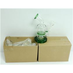 2PK OF SMALL GLASS BONGS; CLEAR/ GREEN