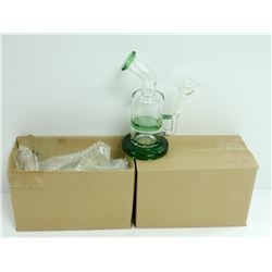 2PK OF SMALL GLASS BONGS; CLEAR/ GREEN