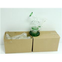 2PK OF SMALL GLASS BONGS; CLEAR/ GREEN