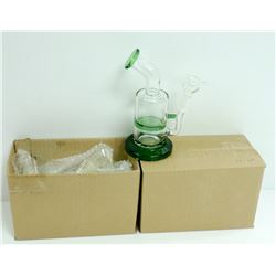 2PK OF SMALL GLASS BONGS; CLEAR/ GREEN