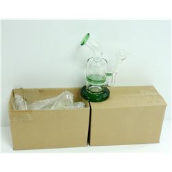 2PK OF SMALL GLASS BONGS; CLEAR/ GREEN