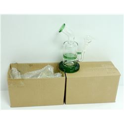 2PK OF SMALL GLASS BONGS; CLEAR/ GREEN