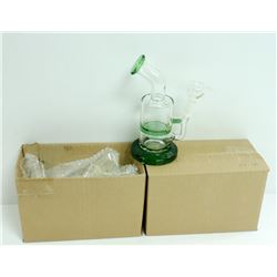 2PK OF SMALL GLASS BONGS; CLEAR/ GREEN