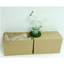 2PK OF SMALL GLASS BONGS; CLEAR/ GREEN