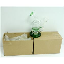 2PK OF SMALL GLASS BONGS; CLEAR/ GREEN