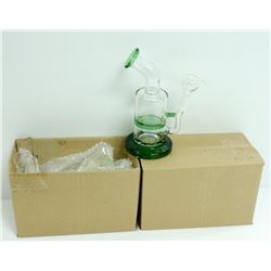 2PK OF SMALL GLASS BONGS; CLEAR/ GREEN