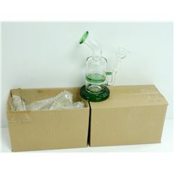 2PK OF SMALL GLASS BONGS; CLEAR/ GREEN
