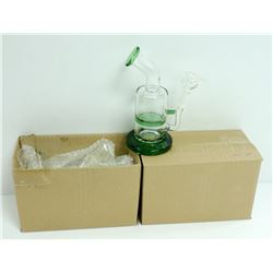 2PK OF SMALL GLASS BONGS; CLEAR/ GREEN
