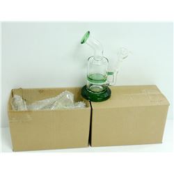 2PK OF SMALL GLASS BONGS; CLEAR/ GREEN