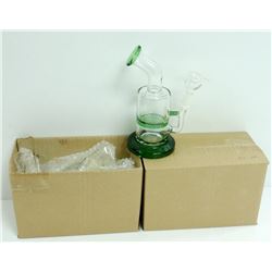 2PK OF SMALL GLASS BONGS; CLEAR/ GREEN