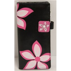 NEW SHAGWEAR WOMENS WALLET; BLACK/ PINK FLOWERS