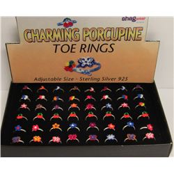 PK OF CHARMING PORCUPINE ST. SILVER 925 TOE RINGS