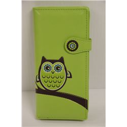 NEW SHAGWEAR WOMENS WALLET; GREEN/ OWL