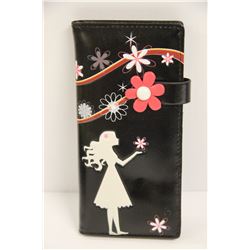 NEW SHAGWEAR WOMENS WALLET;  BLACK/ GIRL FLOWER