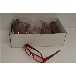 12PK OF RED FRAME/ CLEAR LENS DESIGNER STYLE