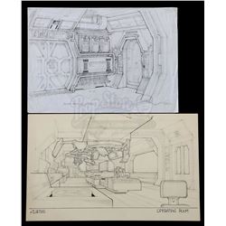 Lot #22 - ALIENS (1986) - Hand-Drawn Ron Cobb Colony Air Lock and Operating Room Concept Sketches