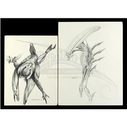 Lot #32 - ALIEN3 (1992) - Pair of Hand-Drawn Runner Concept Sketches by Tom Woodruff, Jr. and Alec G